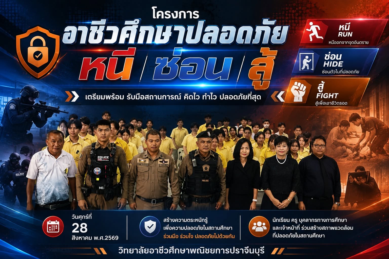 โครงการอบรมเชิงปฏิบัติการการเผชิญเหตุฉุกเฉิน "อาชีวศึกษาปลอดภัย หนี ซ่อน สู้" ปีการศึกษา 2569